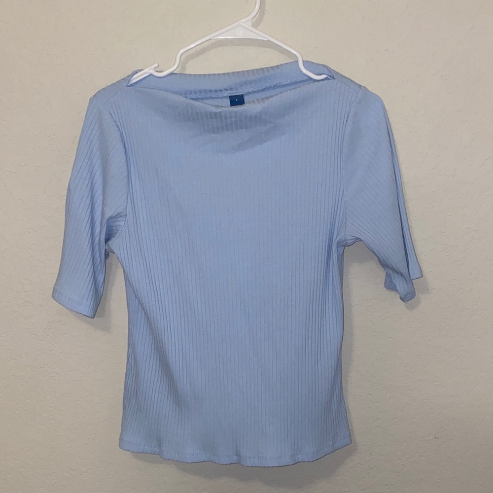 Old Navy Sky Blue Ribbed Short Sleeve Top